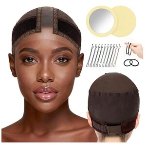 Brown Wig Cap with Hair Clips